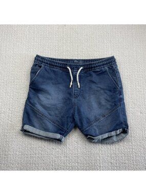 Zara Man Mens Large Dark Blue Soft Denim Shorts Drawstring Waist Casual Summer